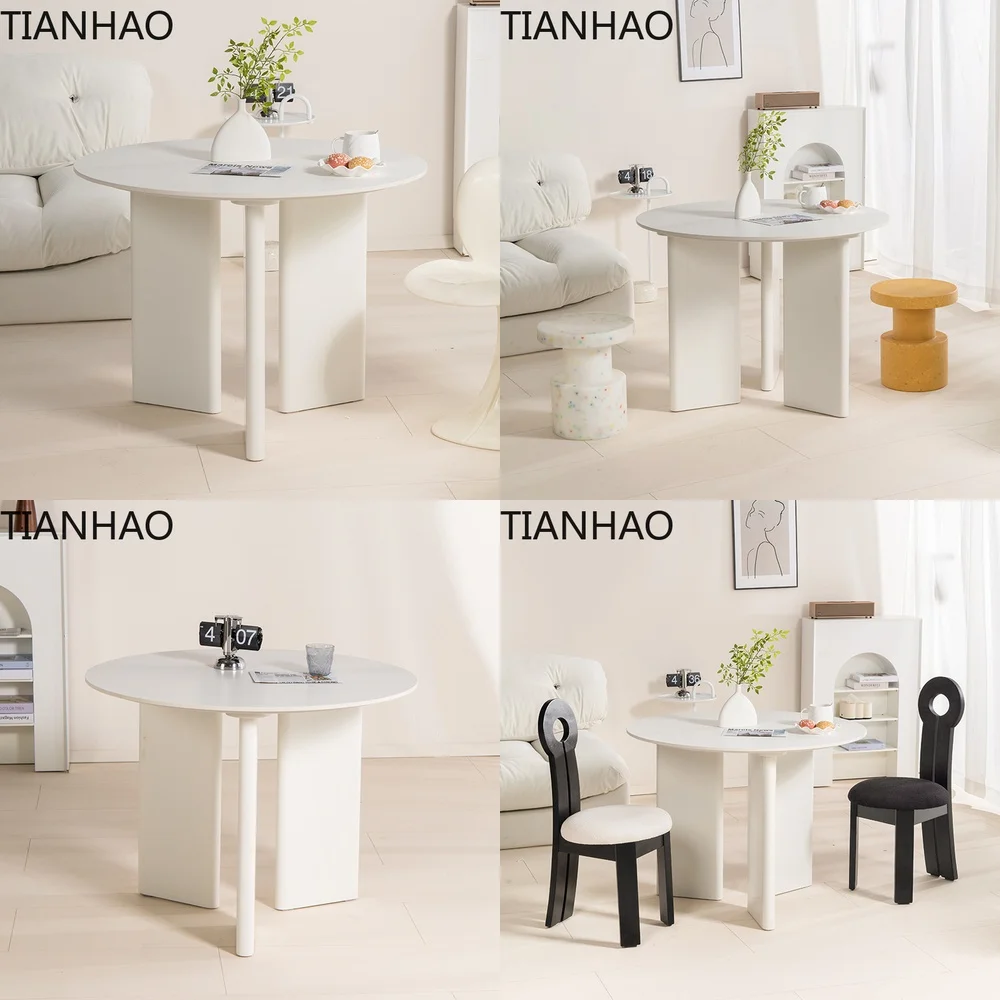 Nordic Style Round Dining Table for Home Use Creamy Aesthetic French Vintage Inspired Minimalist Compact Space Friendly
