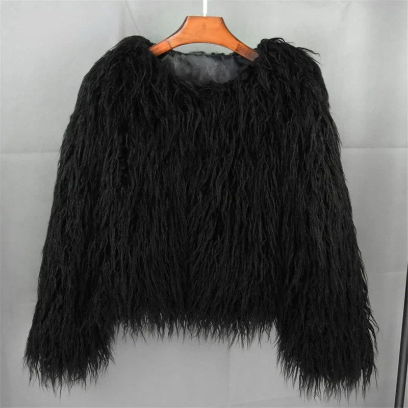 New Autumn Winter Warm Women Faux Fur Coat Loose Black White Pink Plush Coat Female Fur Jacket