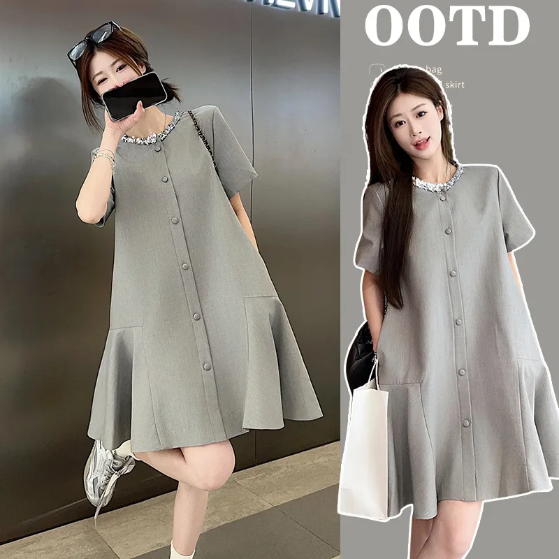 

Inspired Maternity Dress Sparkling Collar A-Line with Flounced Hem Sophisticated Pregnancy Gown for Expecting Moms