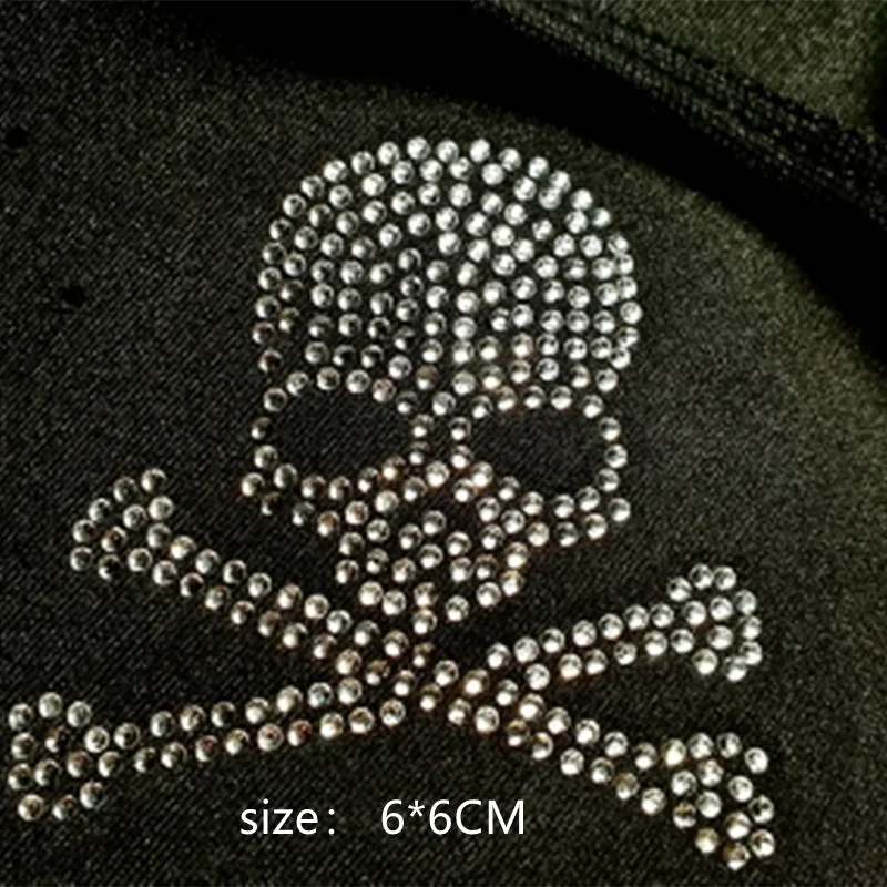 4pc/lot Skull sticker  iron on crystal transfers design hot fix rhinestone transfer motifs iron on applique patches for bag