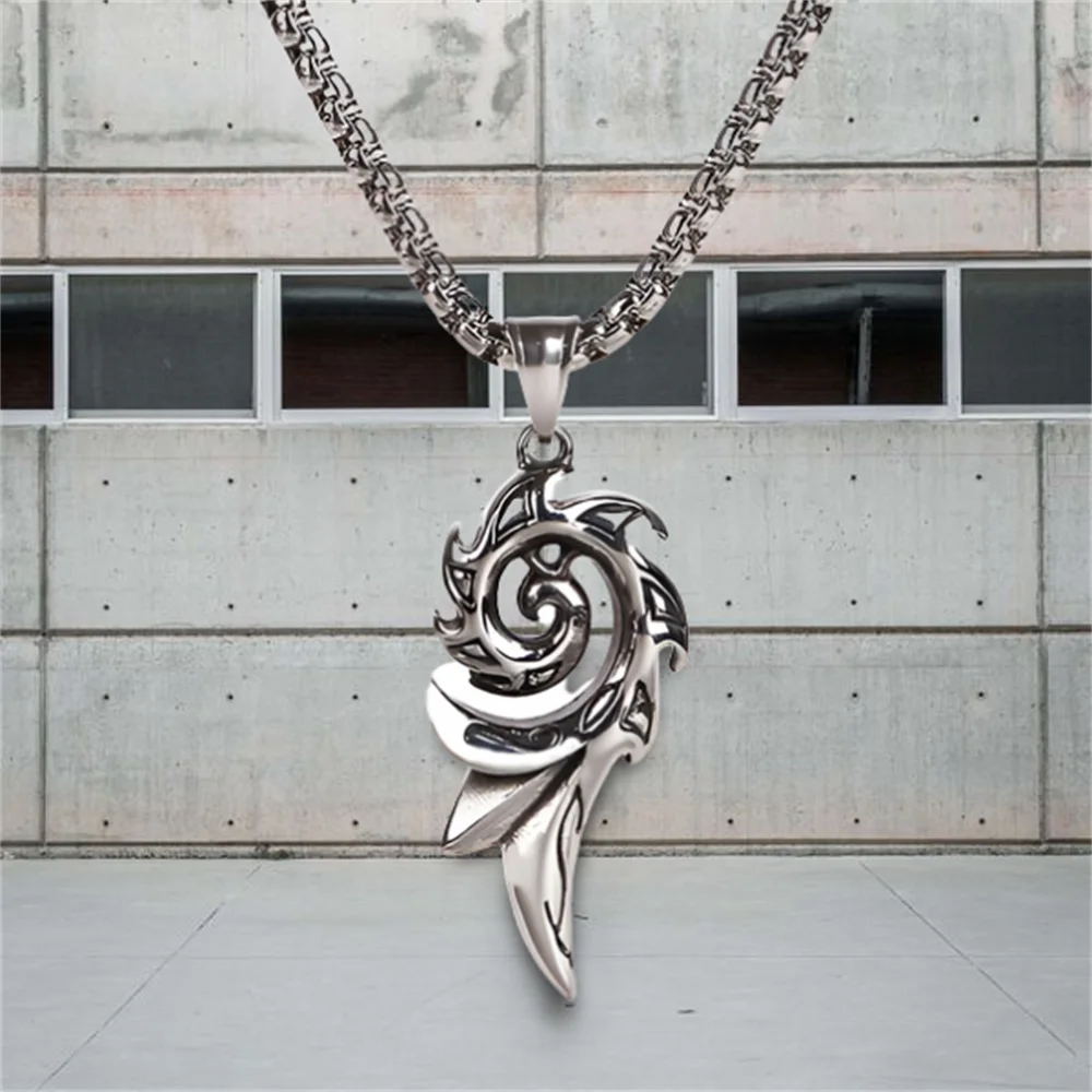 Wu's 2022 Retro Dragon Flame Stainless Steel Pendant Spiral Necklace Men's Domineering Personality Pendant Tide Pendant