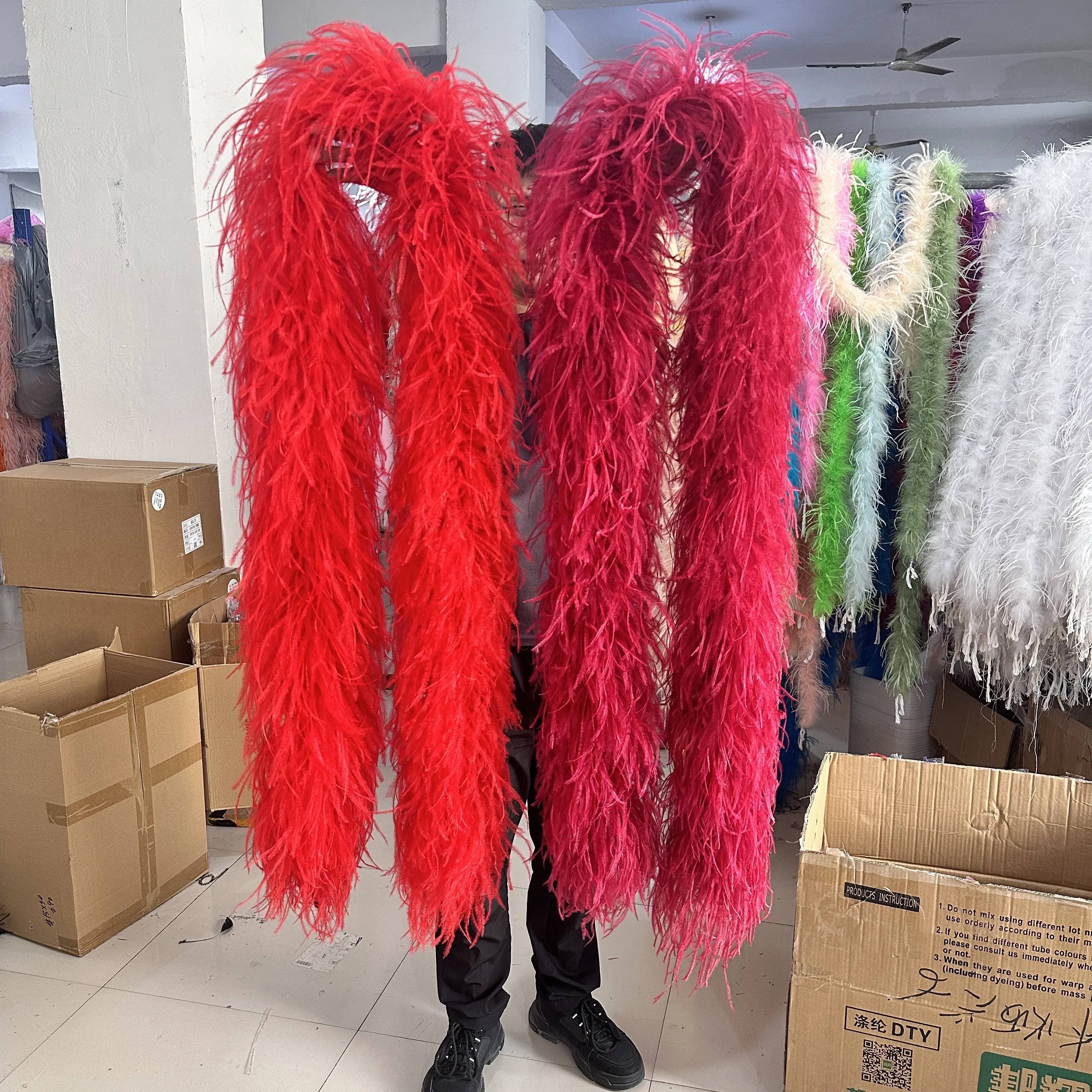 Customized White Ostrich Feathers Trim Boa 6 10 Layers Thicker Plume Shawl for Crafts Wedding Party Dress Sewing Decoration