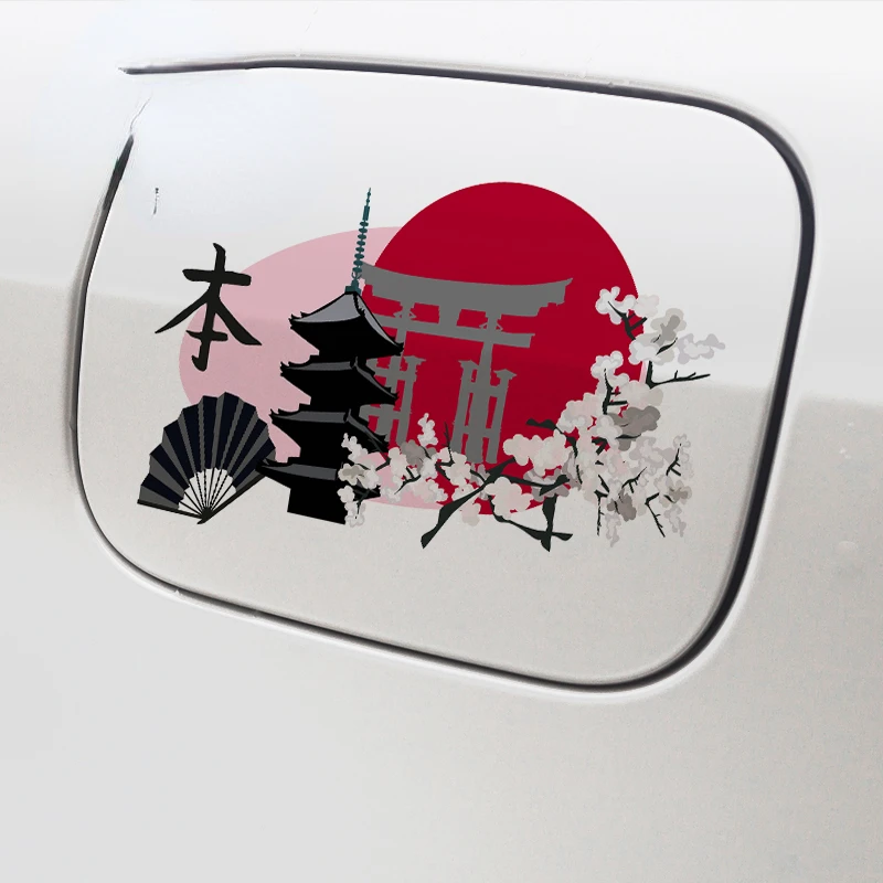 V1740# Car Sticker Japanese Landscape Silhouette Cartoon Decal For Minibus, Trunk, Bumper Waterproof Sticker