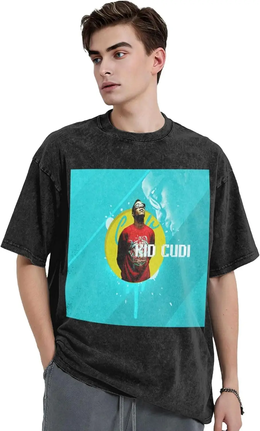Men's Vintage Oversized T-Shirts,Big Boys Crew Neck Short Sleeve tee for Kid Custom cudi T Shirt,Sports tee