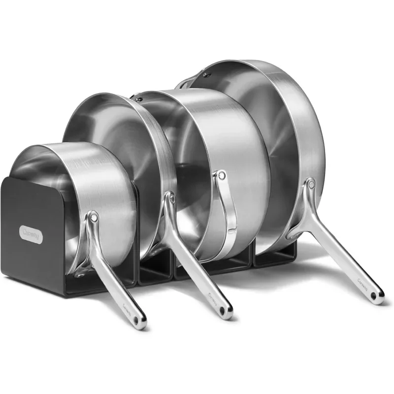 Caraway Stainless Steel Cookware Set (4 Piece) - 5-Ply Stainless Steel Pots & Pans - Includes Fry Pan, Sauce Pan, Sauté Pan