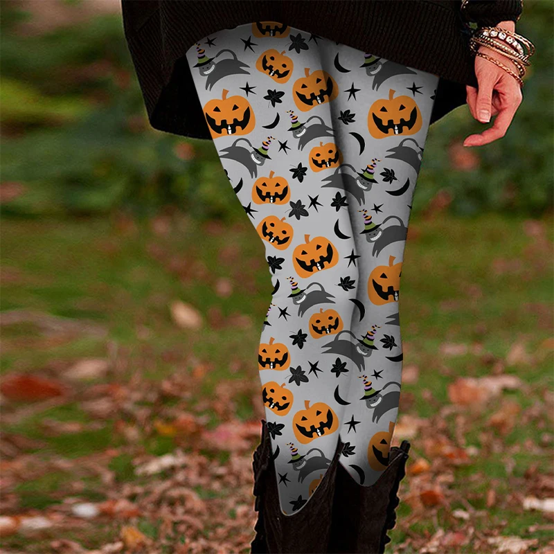 Halloween Skull Head Bats 3D Printed Leggings for women's Autumn Winter Warm Breathable Sports Leggings for women's Party Wear