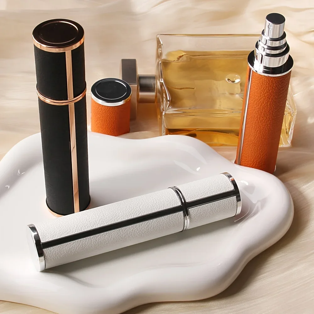 5 個 12 ミリリットル革製詰め替え香水ボトルポータブルトラベルサンプルミニプレスと分割空ボトル香水詰め替えディスペンサー