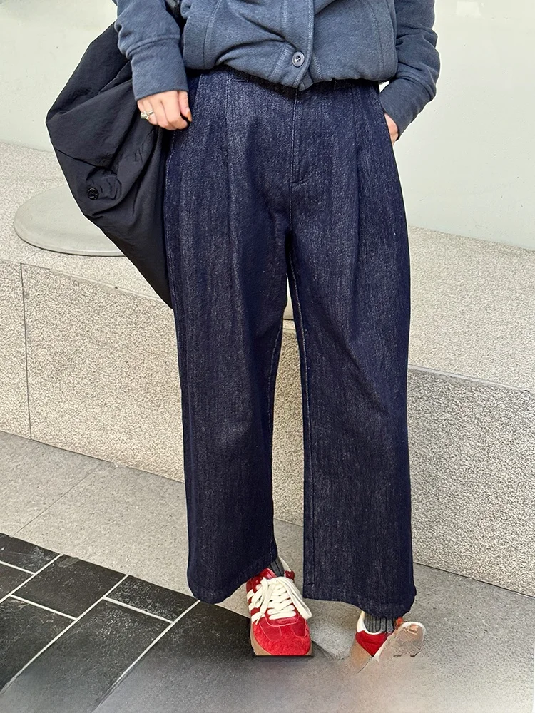 

Washed Blue Straight Leg Jeans Women's Summer New Wide Leg Pants Small Size Nine Points Casual Cotton Blend Natural Waist