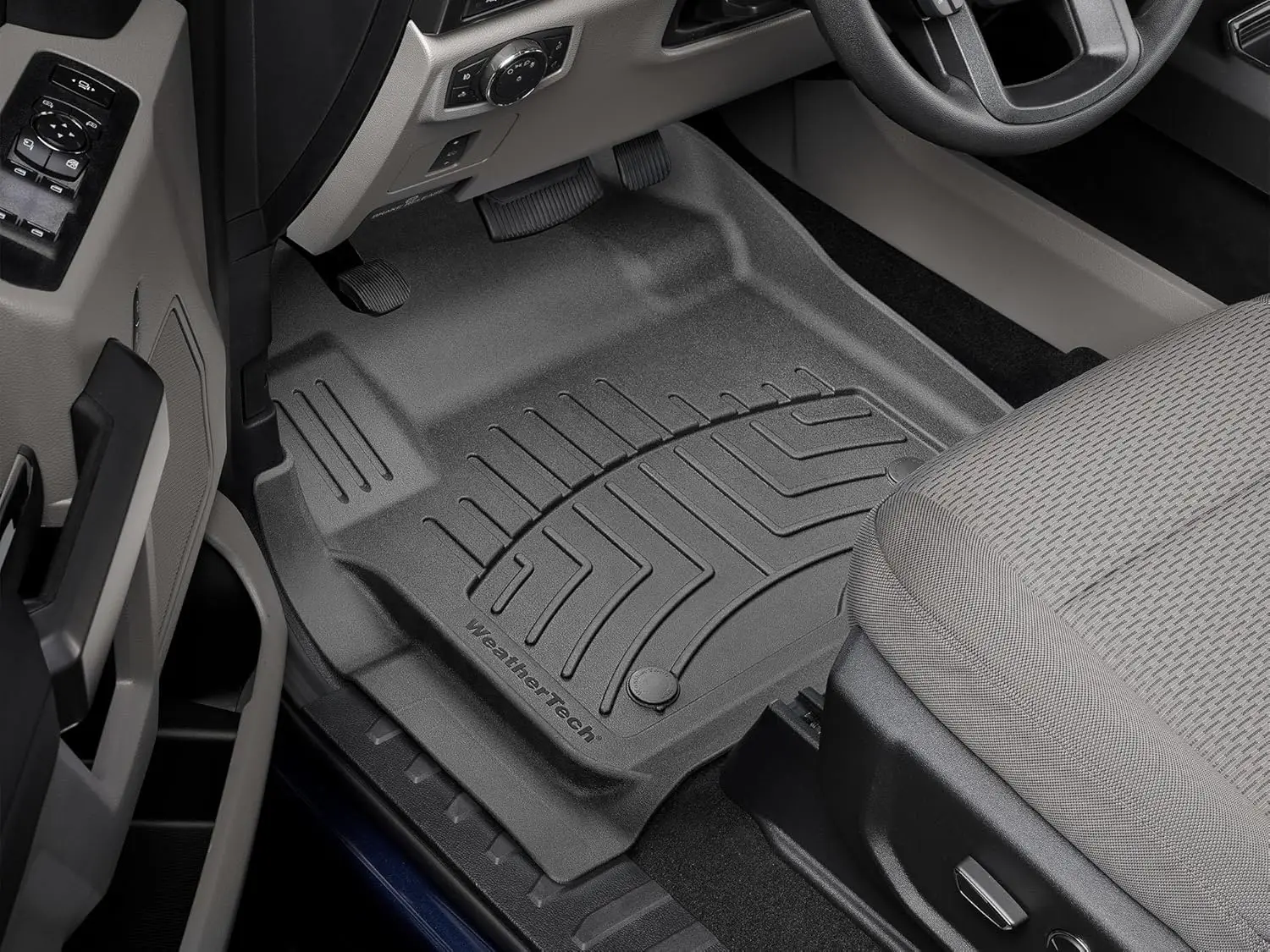 Ford truck 1st row floor application, black material, custom fit high - performance floor mats for protection