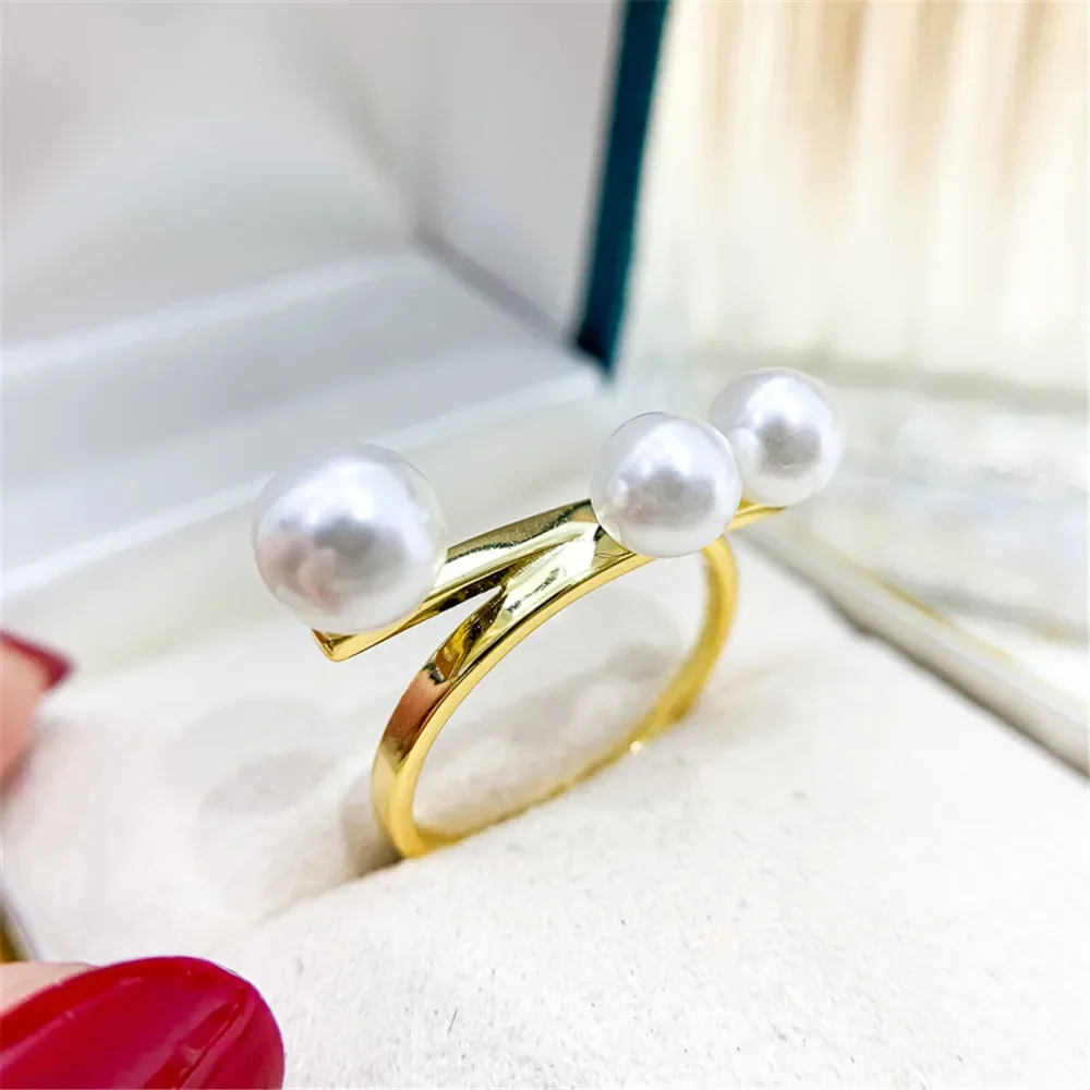 

Solid S925 Sterling Silver Pearl Ring Setting For Women DIY Handmade Adjustable Ring Material Fine Jewelry Accessories SJ008