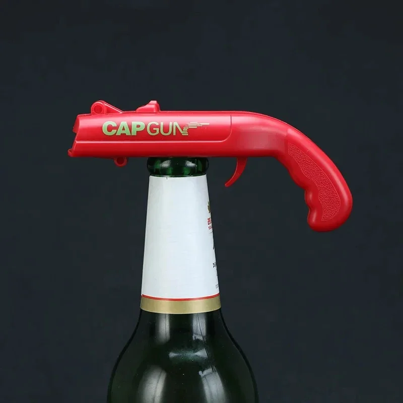 Creative Flying Cap Launcher Portable Cap Gun Beer Opener - Red Grey Shaped Cap Opener for Bar & Beverage Tools