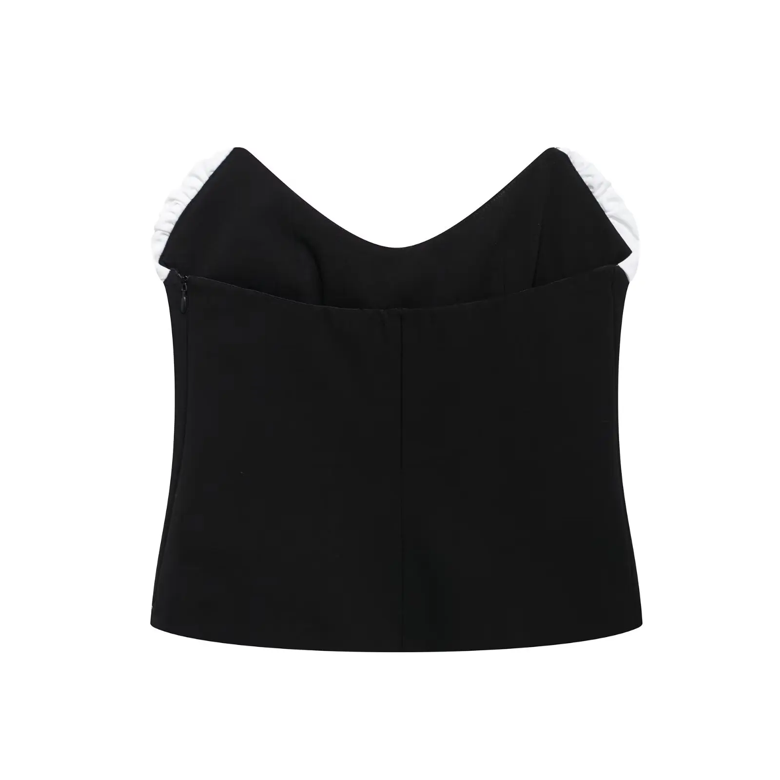 TRAFZA Women's Sleeveless Slim Splice Tube Top Off-Shoulder Side Zipper Summer Female Fashion Solid Fold Sexy Temperament Top