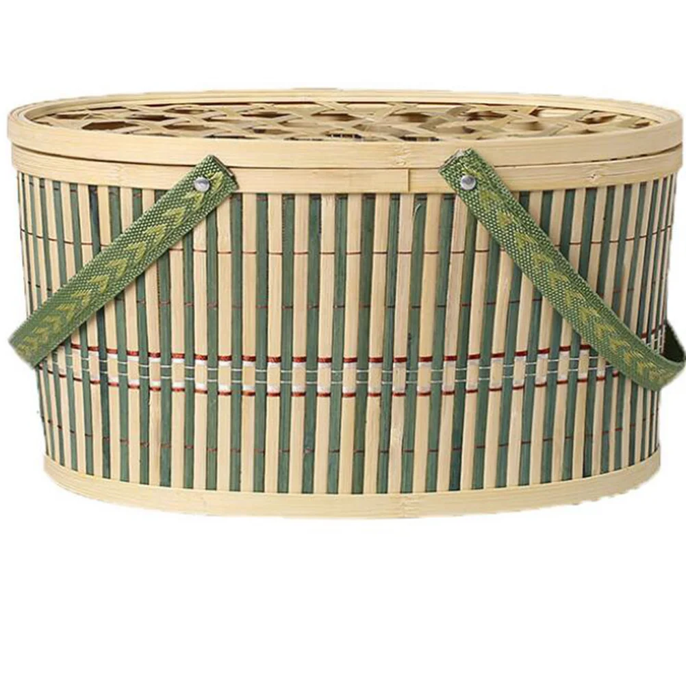 

Light Green Handmade Bamboo Egg Basket Decorative Easter Props Storage Bread Fruit Vegetable Tableware Egg Basket