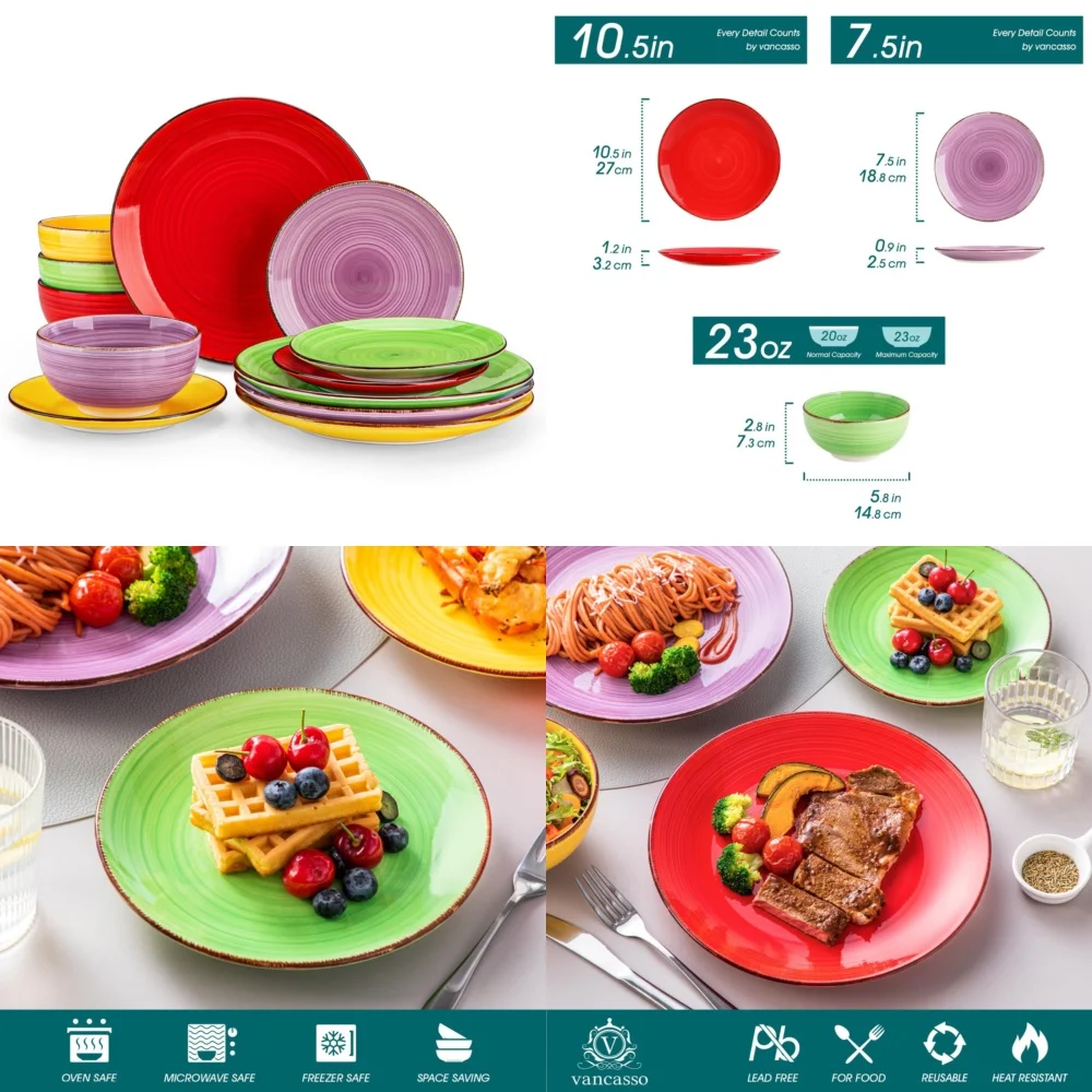 

Ceramic Tableware SetColorful Handcrafted Stoneware Dinnerware Set 12 Pcs for 4 Spiral Design Modern Tableware Collection