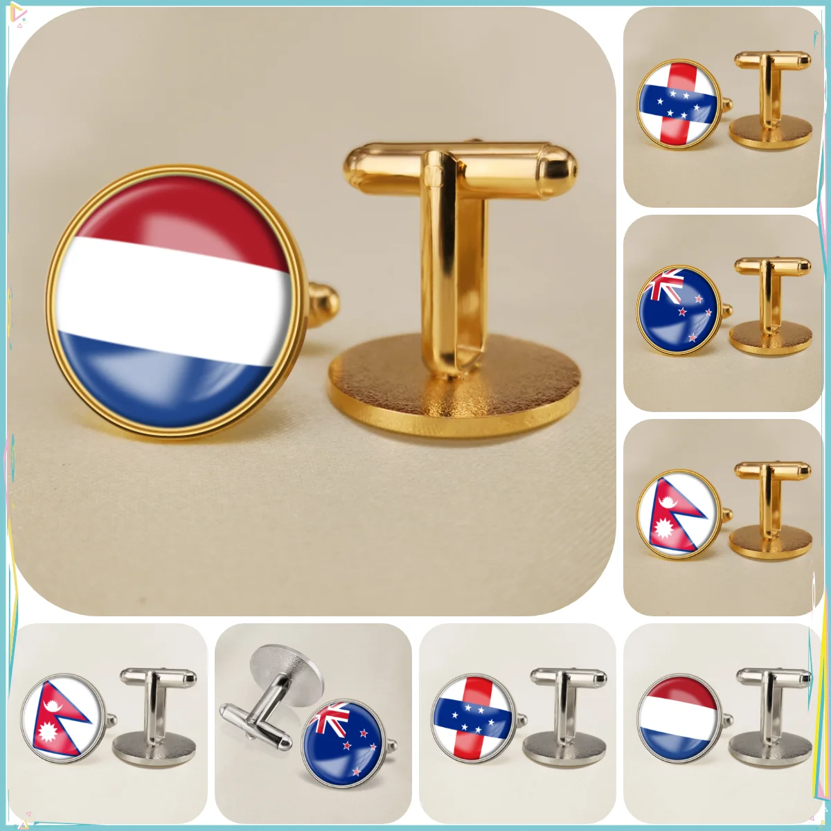 Nepal Netherlands New Zealand Netherlands Antilles National Emblem Flag Cufflinks