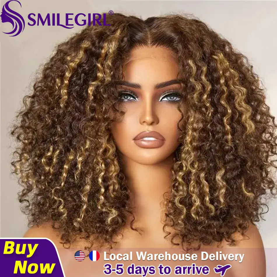 Smilegirl 4/27 Highlight Bob Wig Human Hair 250% Density Glueless Deep Wave Frontal Wig 5X5 HD Lace Closure Wig Human Hair Short Bob Wig
