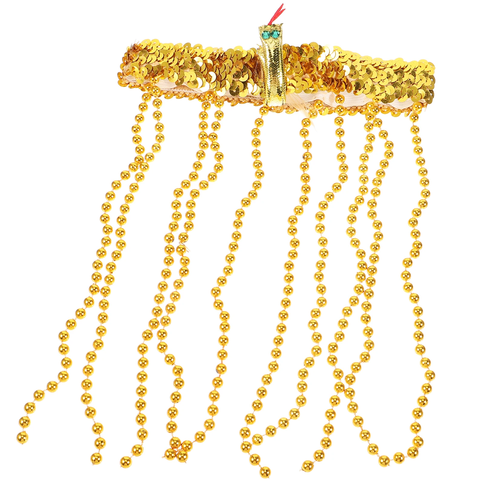 

Golden Snake Head Buckle Egyptian Headband Beads Costume Accessory for Halloween Masquerade Party Women's Dress Up