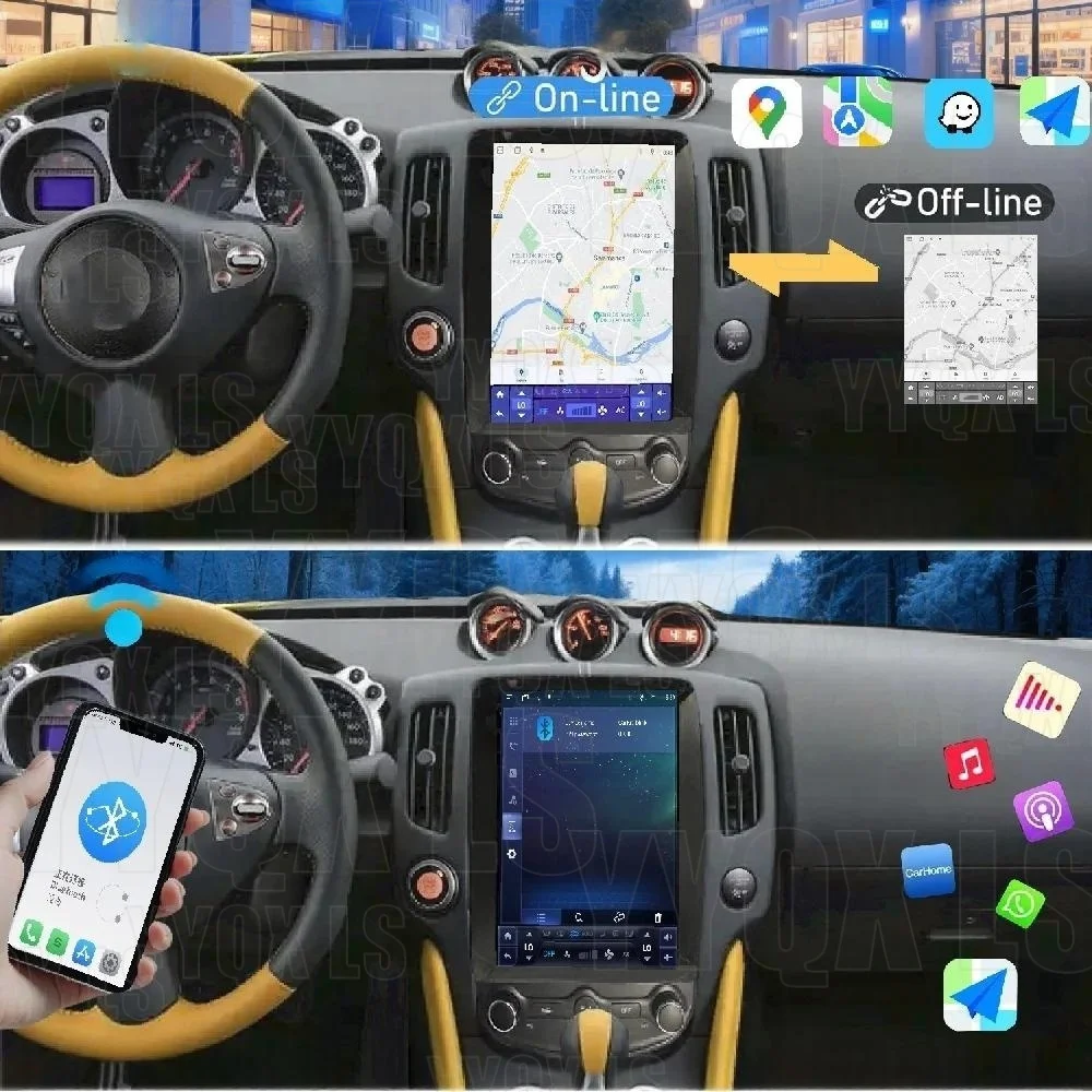 Wireless CarPlay For Nissan 370z Z34 2008-2019 Car Radio Multimedia Android15 Auto Player GPS Navigation Bluetooth Head Unit