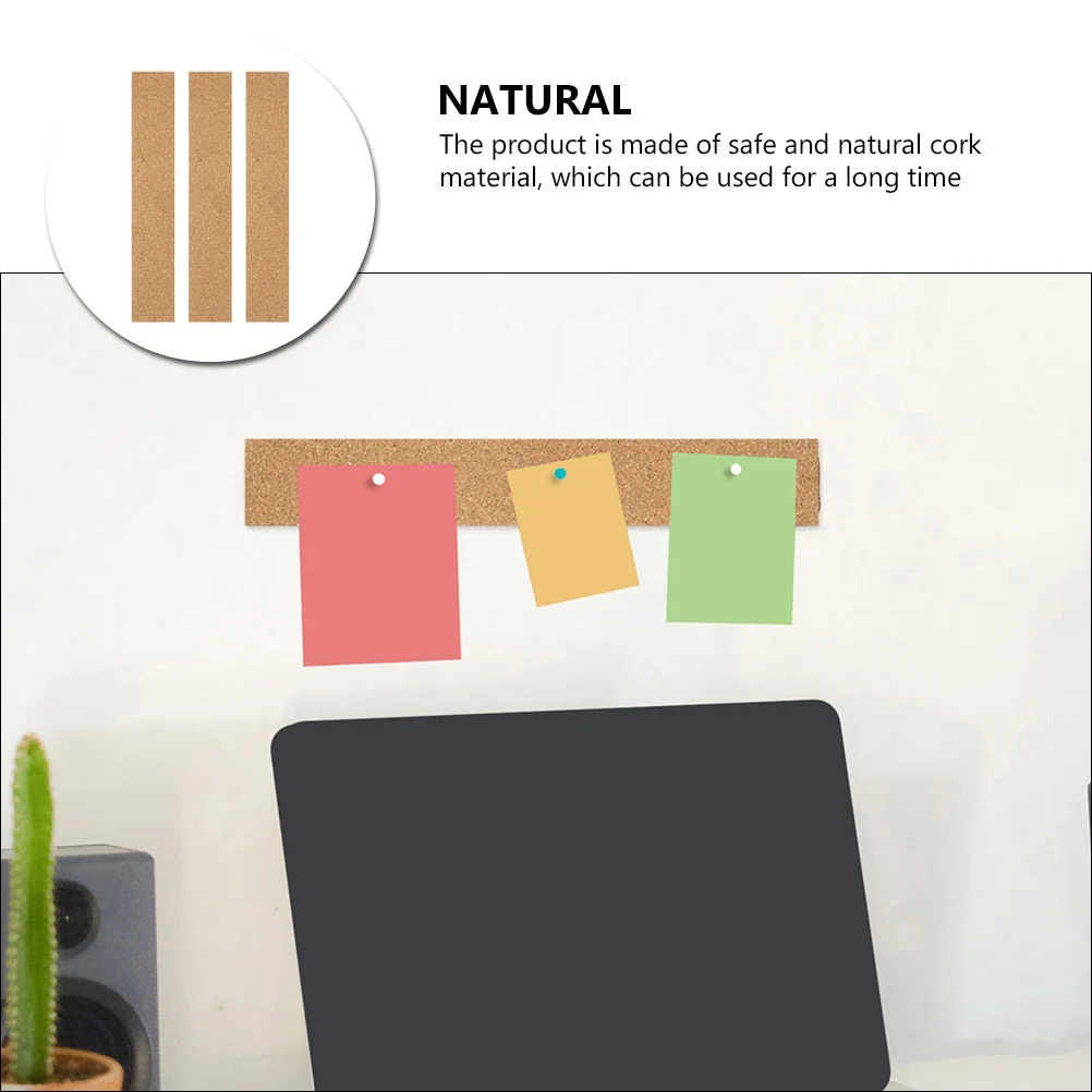 3 Pcs Cork Strips Board for Walls Memo Announcement Natural Office Frameless Thick Boards