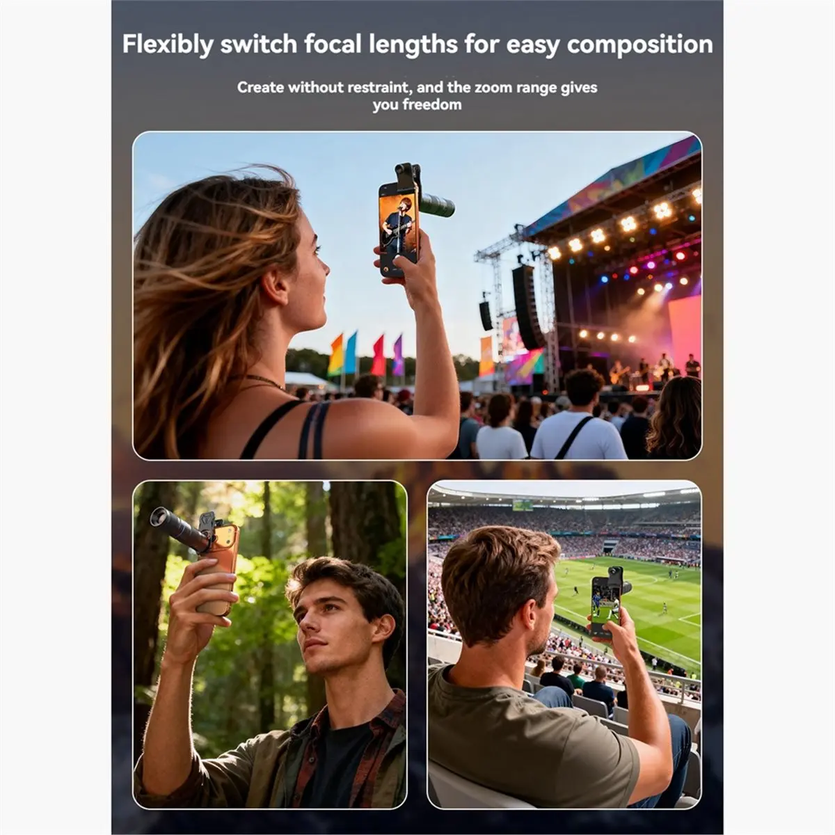 A72U 5-10X Zoom Lens Telephoto Telescope Lenses External Phone Lens for Outdoor Concert World Cup Match