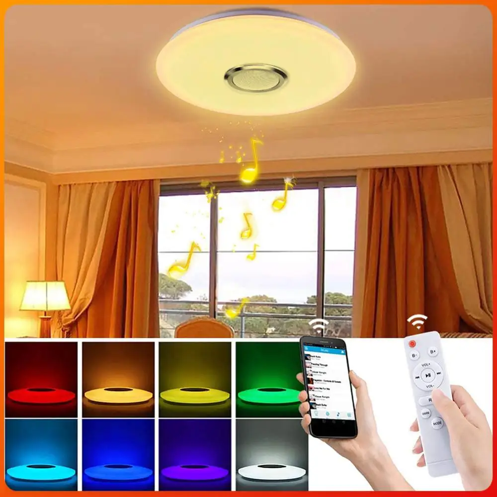 

Светодиодный потолочный светильник RGB с управлением через приложение, Bluetooth-совместимый, современный потолочный светильник с регулировкой яркости, умный потолочный светильник с динамиком, 2800K-6500K