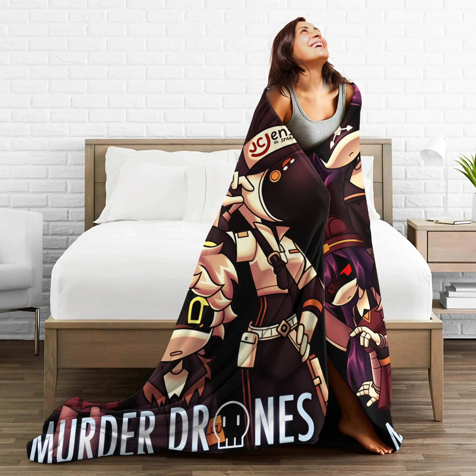 Koc Murder Drones Uzi Doorman Estetyczny Kempingowy Flanelowy Narzuta na Łóżko do Salonu Super Miękki Wysokiej Jakości Prezent