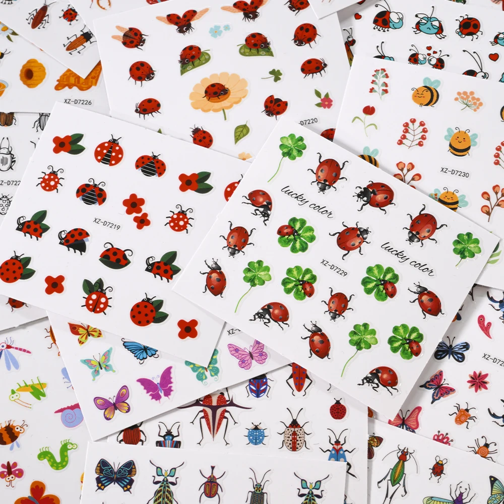 30 stks/set Zeven Sterren Lieveheersbeestje Nail Stickers 3D Creatieve Vlinder, Lieveheersbeestje, Slak, Bee Insect Serie Nail Decals manicure Decor