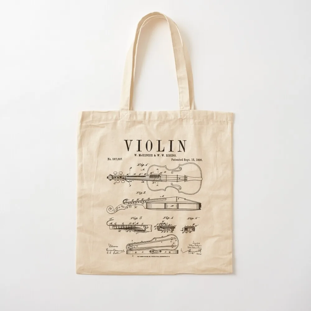 Violin Old Vintage Patent Drawing Print Tote Bag Candy bags free delivery bags Canvas Tote Bag
