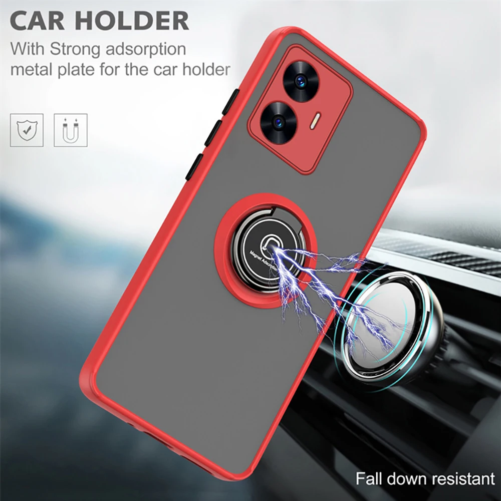 Matte Armor Camera Shockproof Cover For Realme C55 4G Case Ralme Relme Realmy C 55 55C RealmeC55 Car Magnetic Ring Stand Fundas