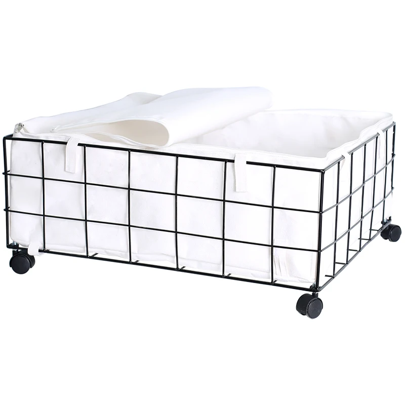 Bed bottom storage box, flat large clothes, quilt storage box, removable wheeled organizing box, wrought iron storage basket