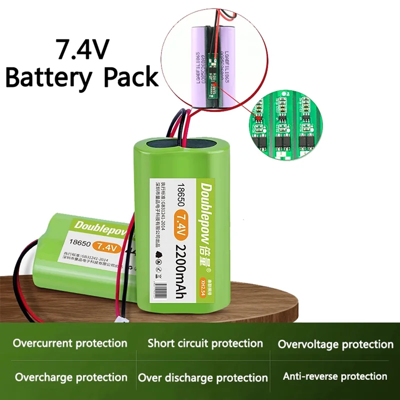 DOUBLEPOW 3000mah 7.4V 18650 Battery Pack Xh2.54-2p Plug Li-lon Rechargeable Lithium Battery + Protection Board PCB Microphone