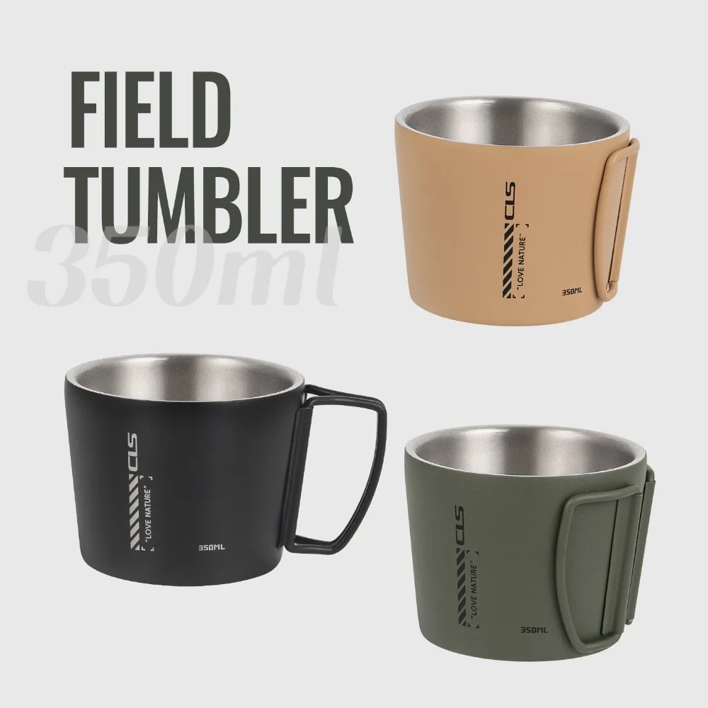 

304 Stainless Steel Reusable Camping Mug 350ml Insulated Tea Cup with Handle for Outdoor Hiking Fishing Picnic Backpacking