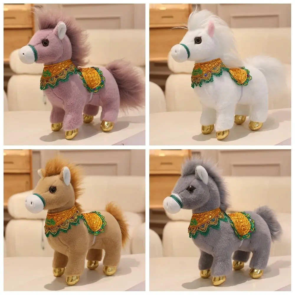 Traditional Mascot Horse Stuffed Toys 25cm Lucky Chinese Zodiac Horse Cartoon Animal Cute Pony Plush Doll Festival Gift