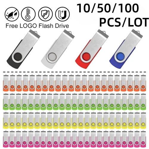 Unidad Flash USB de 1/50/100 piezas, memoria Usb de 1GB, 2GB, 4GB, Clip de Metal, 64GB, logotipo personalizado gratis, 32GB, regalo creativo, 16G