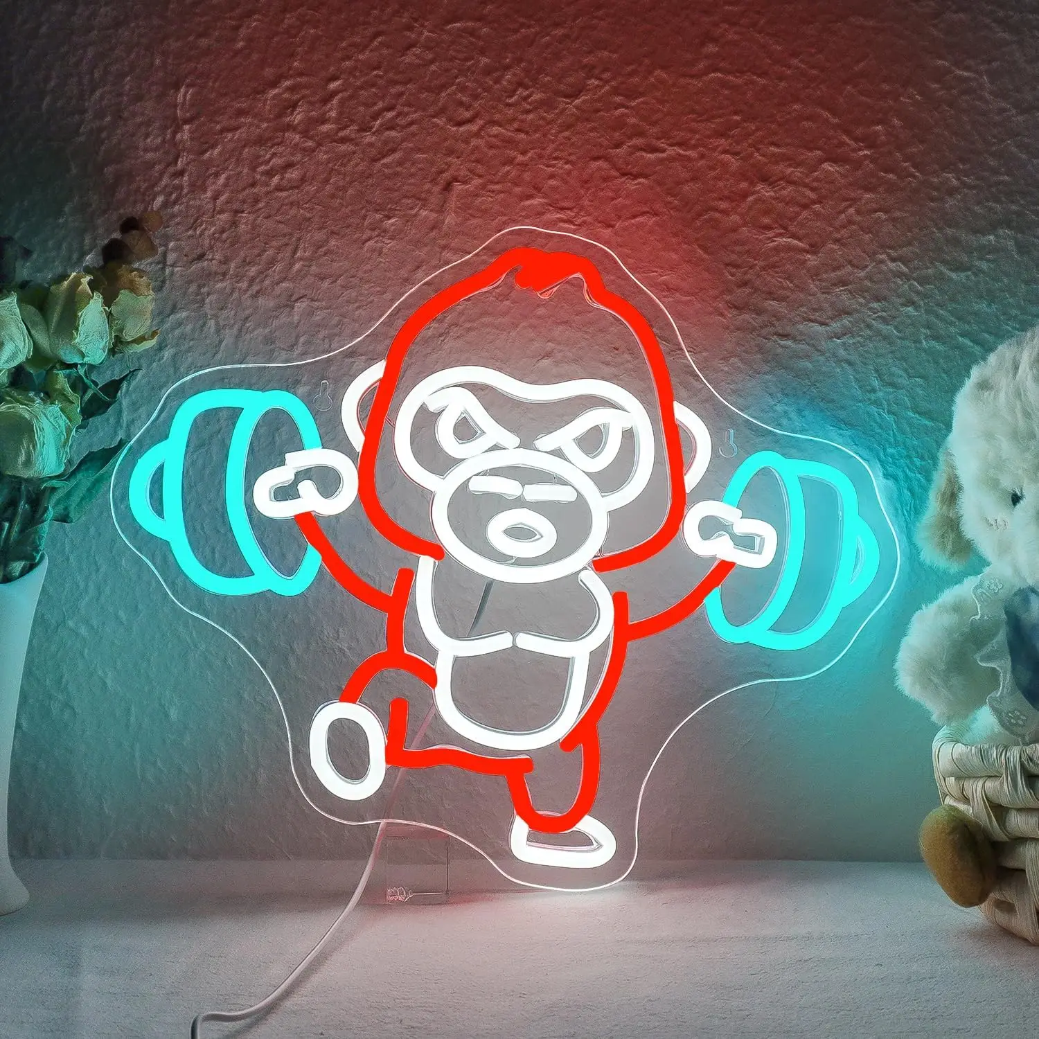 Gorilla Barbell Dumbbell Neon Sign LED Lights Anime Monkey Wall Logo Workout Room Decoration For Gym Fitness Club Garage Bedroom