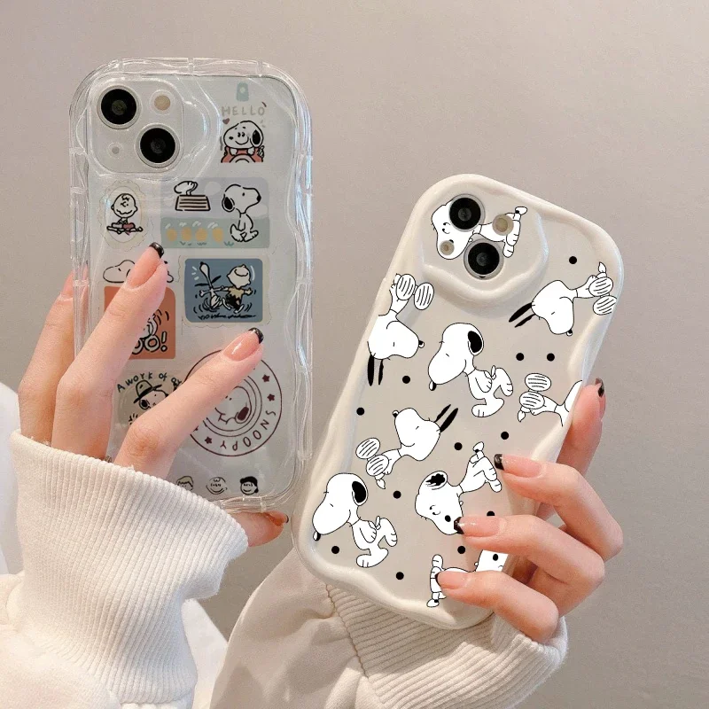 Lovely Snoopy Wavy Edge Phone Case For Samsung Galaxy A55 5G A15 A54 A16 A35 A14 S25 S24 Ultra S22 S21 Plus S20 S23 FE Cover