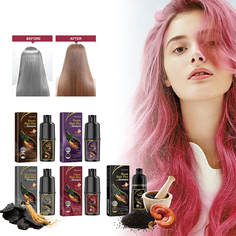 Champú para teñir el cabello 3 en 1, reparación rápida de teñido del cabello, limpieza en seco, nutritivo, restauración de raíces del cabello, coloración del cabello, champú negro