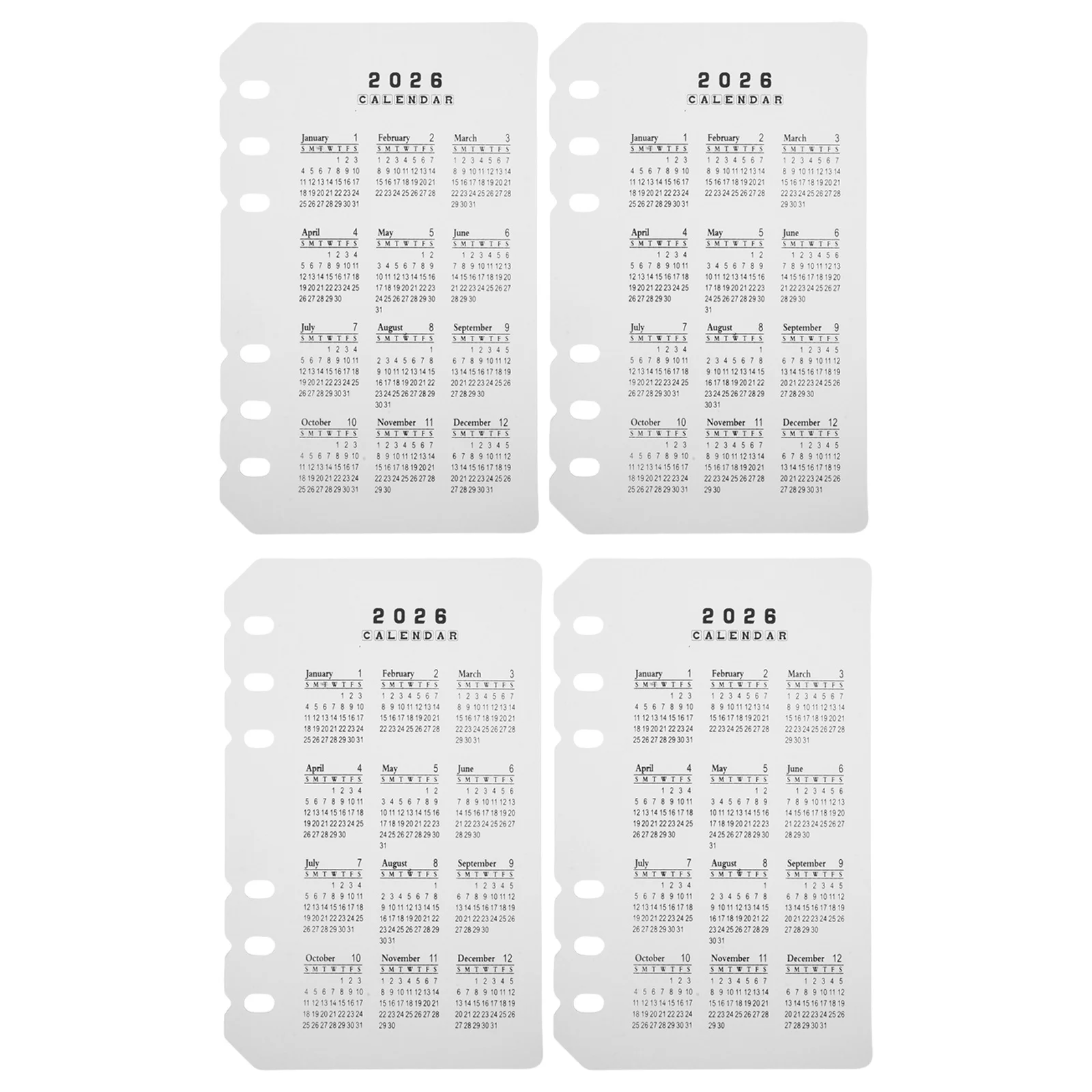 4pcs A6 Frosted 2026 Calendar Dividers 6-Hole Monthly Planner Inserts Binder Refills For Students Professionals Home Use Plastic