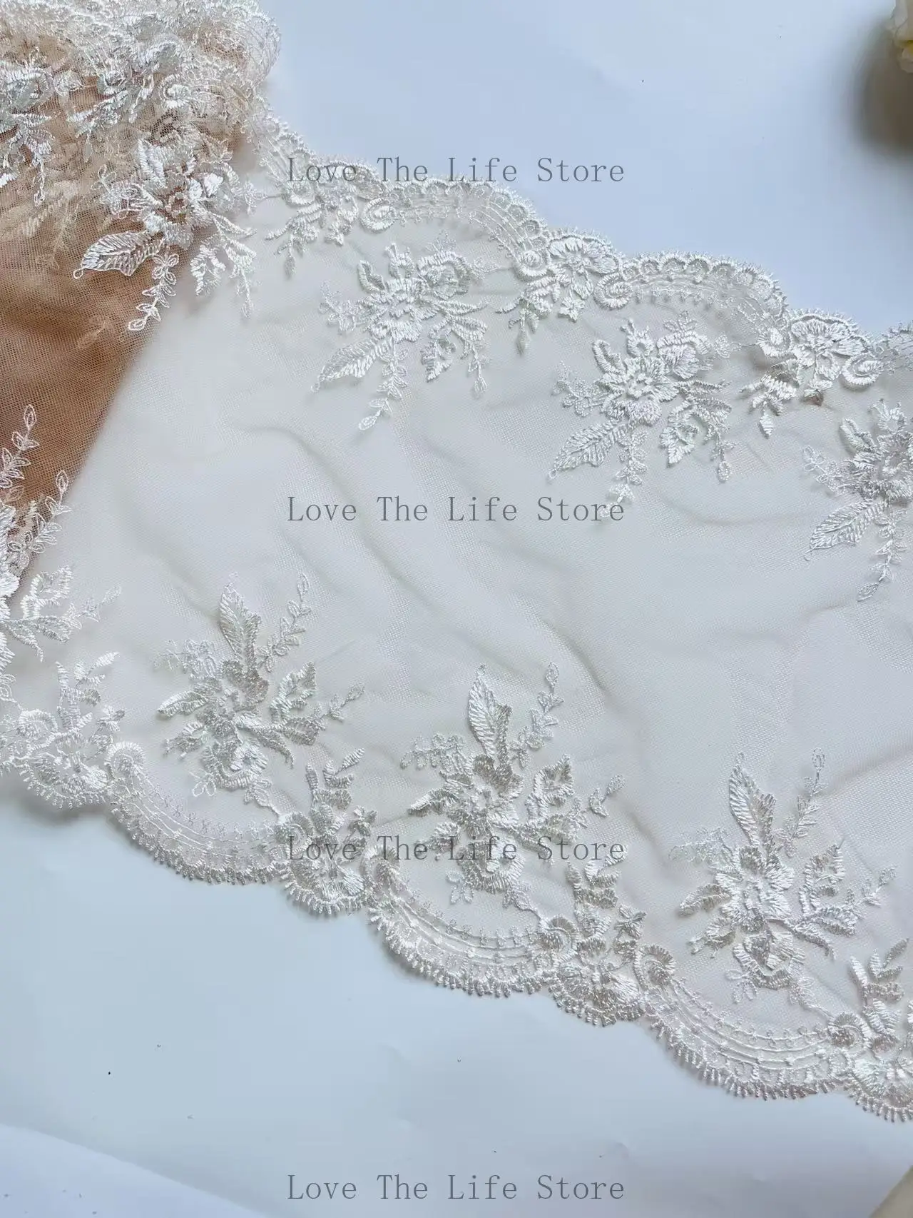 20Yards Two Tones White Embroidery Skin Tone Mesh Lace Trim For Skirt Hem Clothes Sewing Material DIY Apparel Dress Fabric