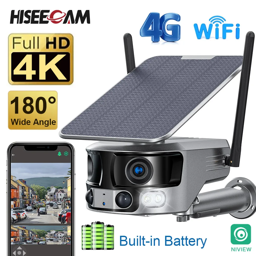 

4K 8MP 4G Solar Camera Outdoor WIFI 180° Wide View Angle 4X Zoom Dual Lens Human Detection Security CCTV Video Surveillance Cam