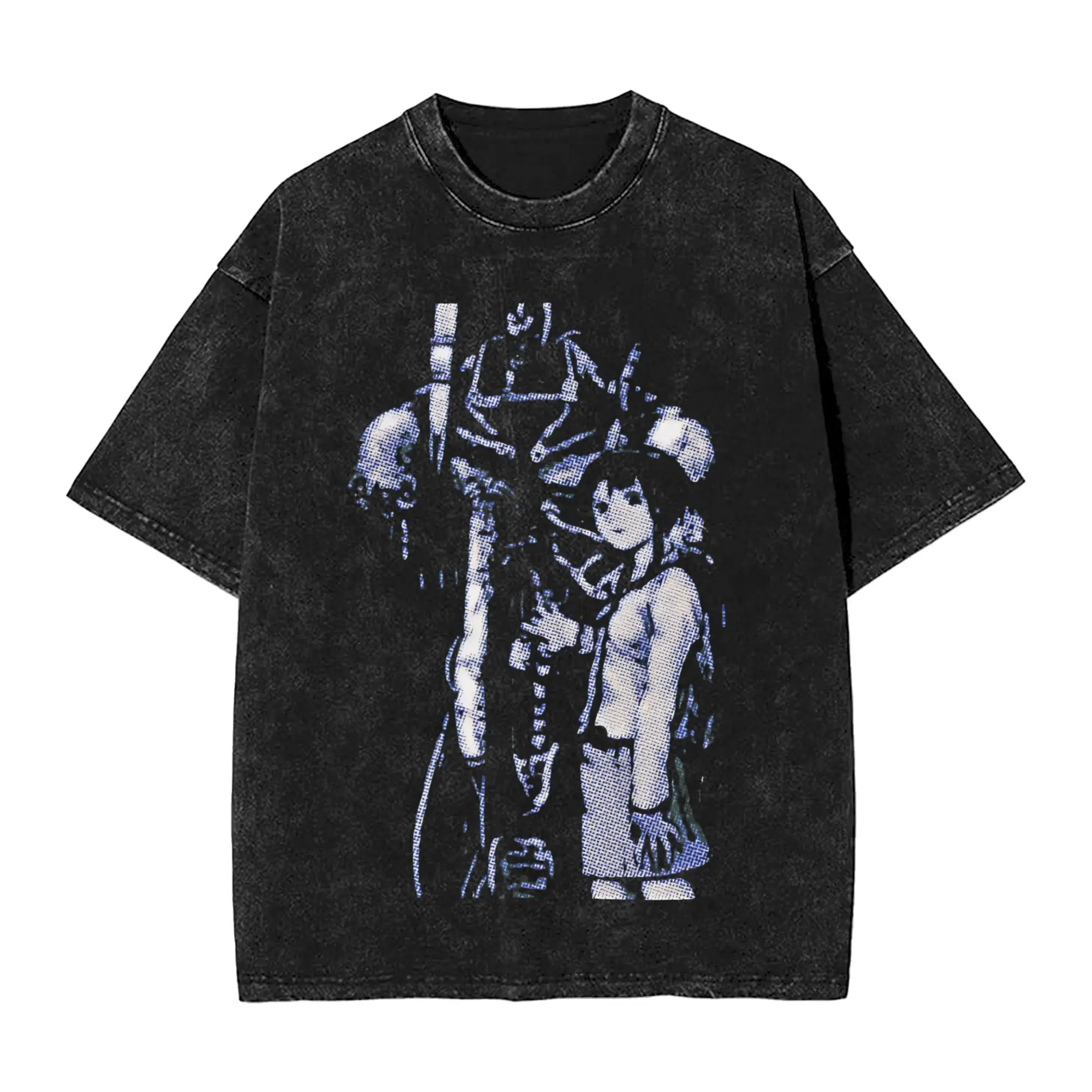Serial Experiments Lain  Men T Shirt Washed  Vintage Tees Short Sleeve Crewneck T-Shirt Cotton Graphic Printed Clothing