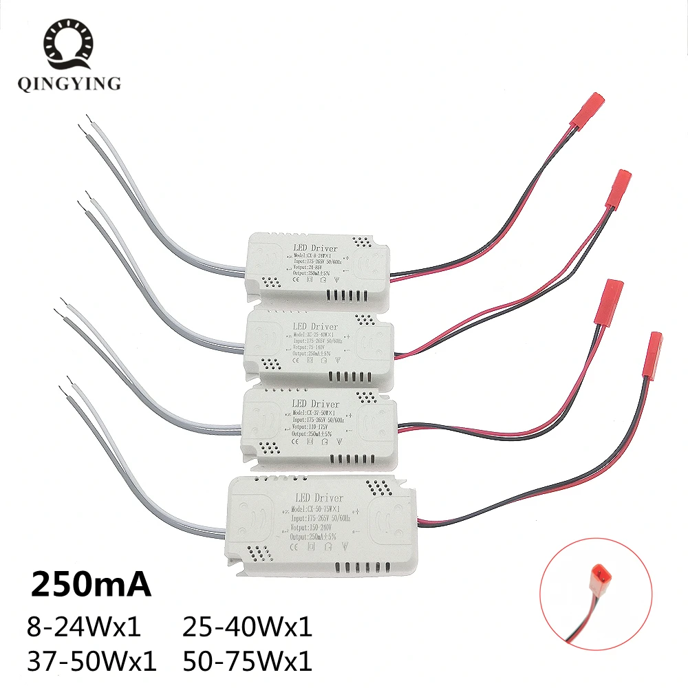 LED Driver 250mA 8-24W 25-40W 37-50W 50-75W LED Power Supply Unit AC175-265V Lighting Transformers For LED Lights & Chandeliers