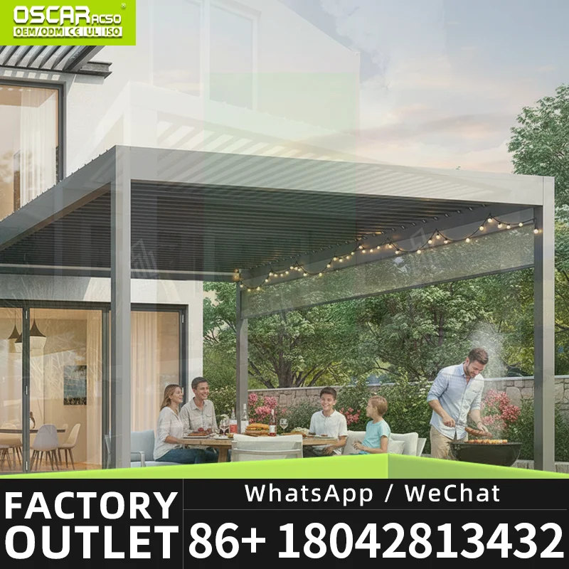 Motorized Louvered Outdoor Arches Bioclimatic Aluminium Opening Louvred Roof for Gardens Patios Backyards pergola