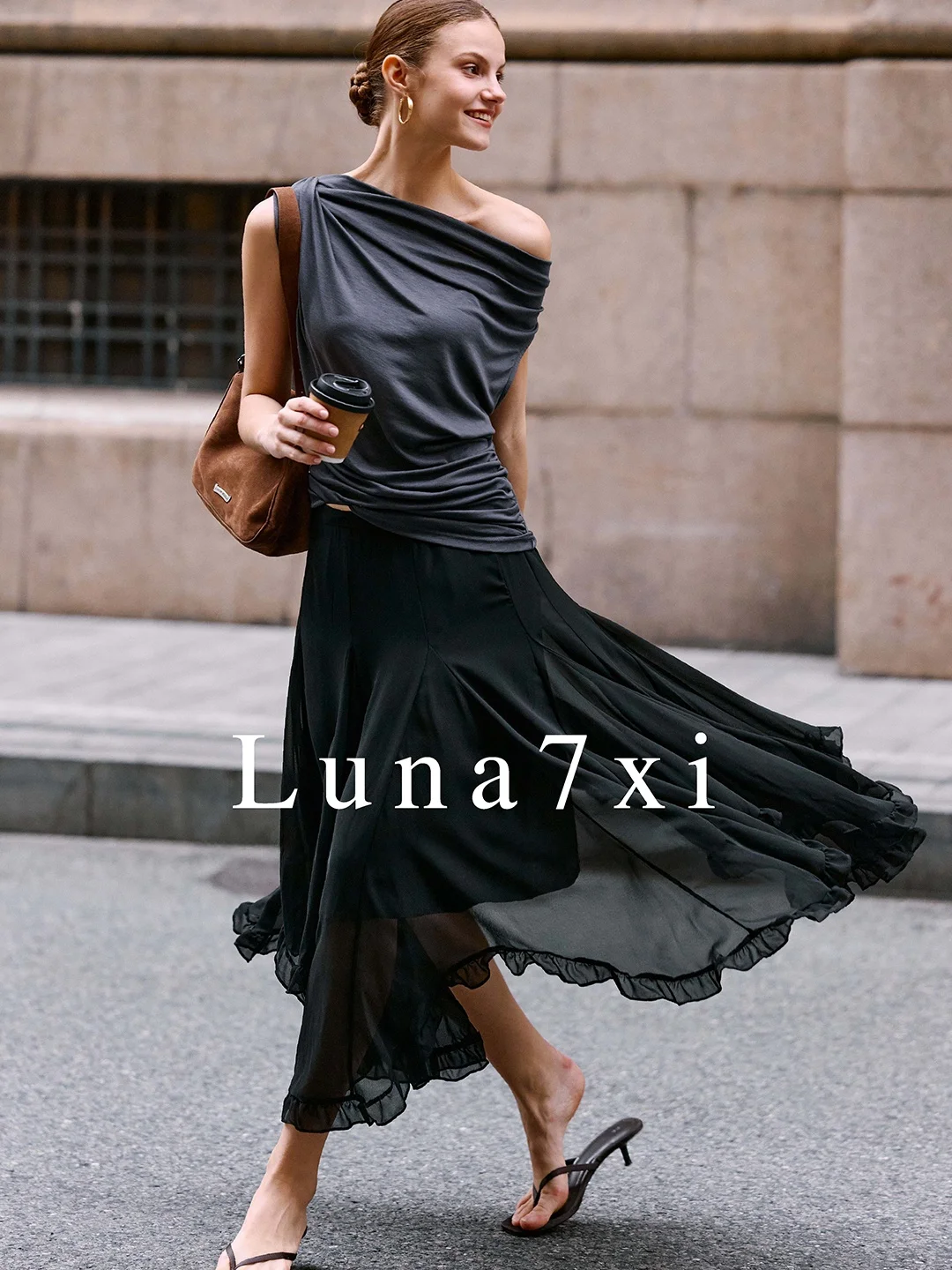 

Luna7xi Bla Fairy A-Line Midi Skirt Women's Summer 2026 High Waist Loose Slimming Long Skirt Casual Pure Color Ci Commute