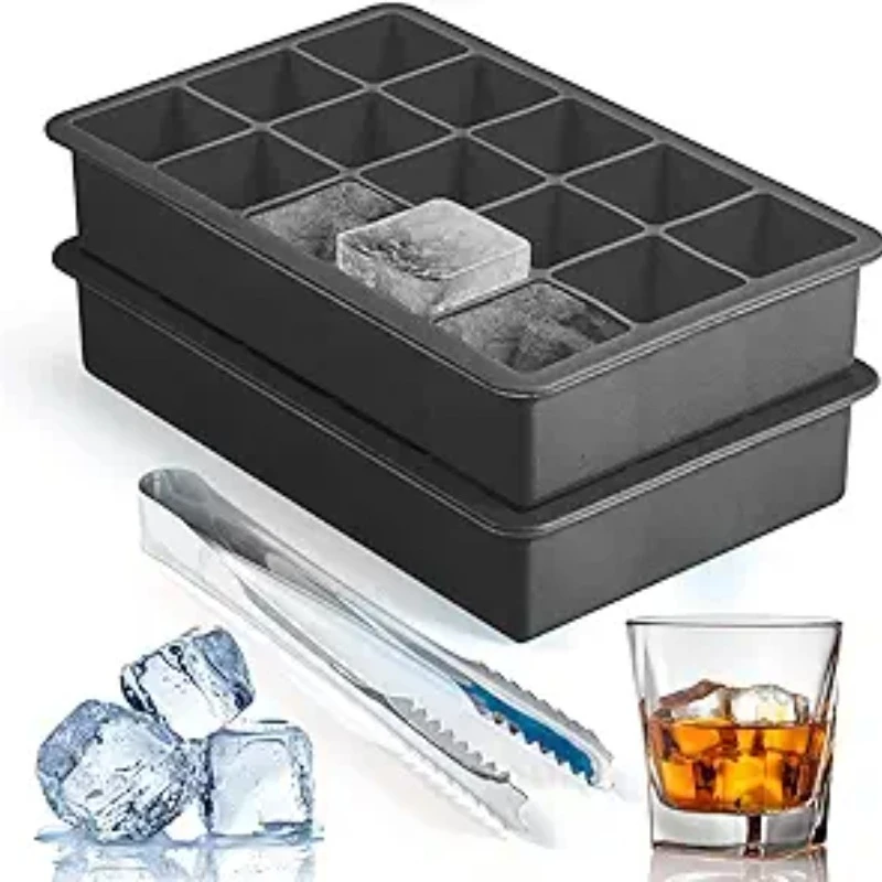 15er Silikon-Eiswürfelform mit Zange, BPA-frei, für Whiskey, Cocktails, Kaffee, Bourbon – wiederverwendbar, einfach zu befüllen und zu entnehmen – Detail 1