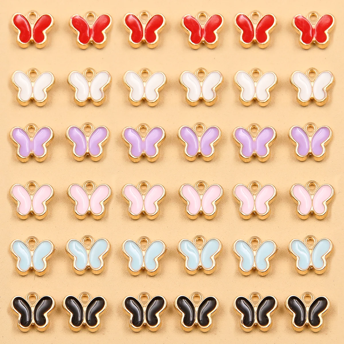 50PCS 6 Color 7X8mm New Alloy Metal Drop Oil Mini Butterfly Charms Animals Pendant For DIY Bracelet Necklace Jewelry Making