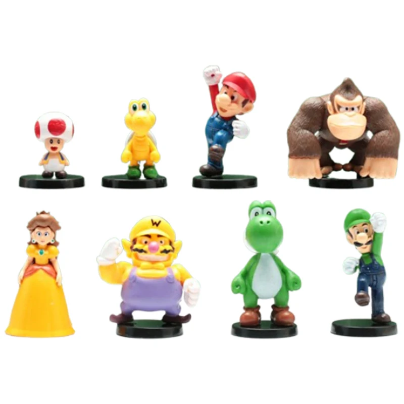 

8pcs Super Mario Bros PVC Action Figure Model Anime Luigi Yoshi Donkey Kong Mushroom Dolls Model Set Desktop Ornaments Gifts