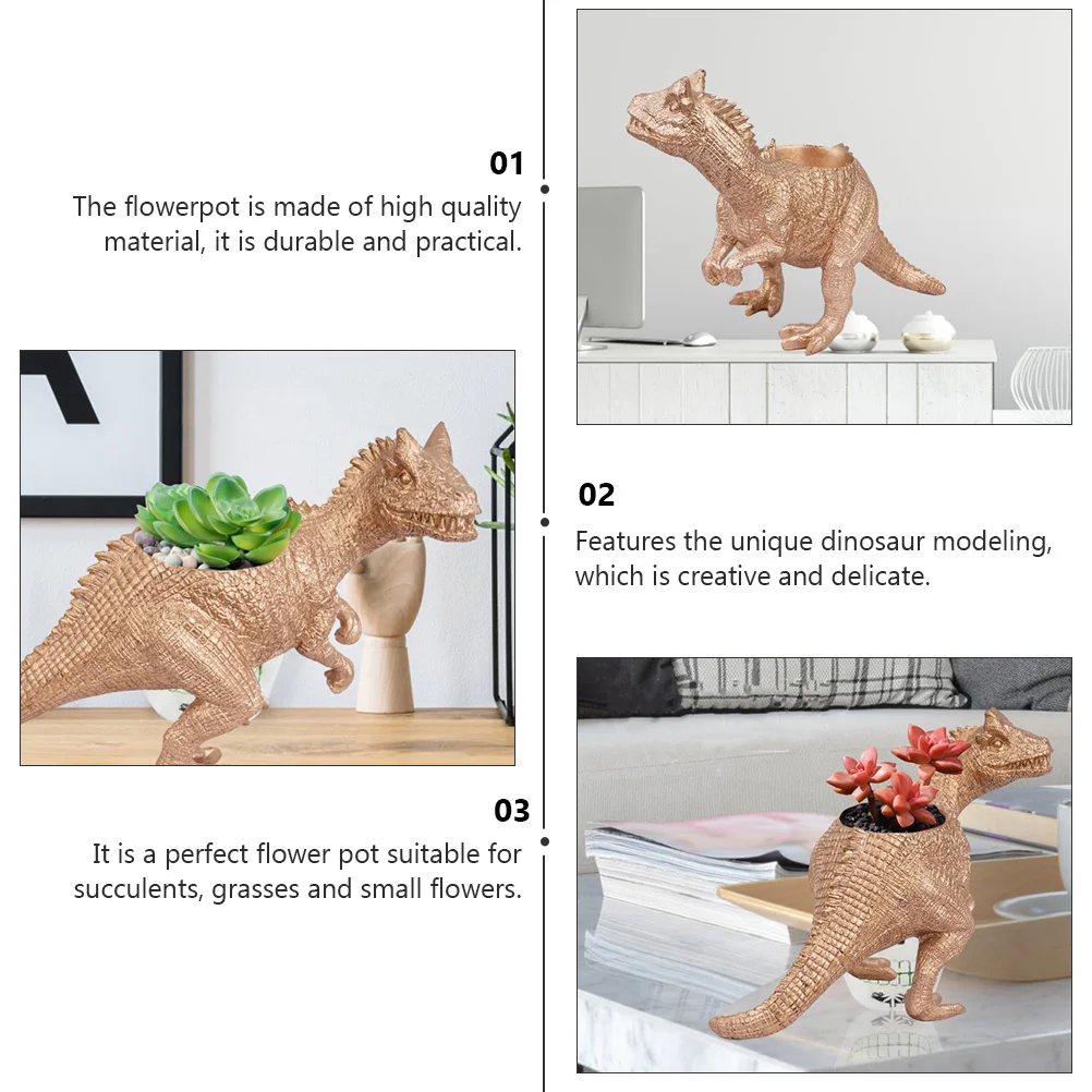 

1Pcs Resin Desktop Flowerpot Creative Dinosaur Shaped Succulent Plant Pot Decoration for Home Office Garden Resin Flowerpot