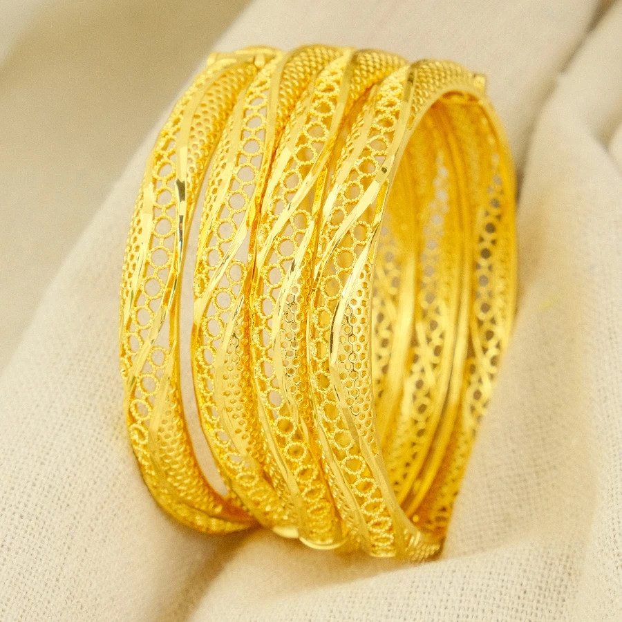 Dubai Twisted Hollow Fashion 24K Gold Plated Indian and African Copper Bracelet Charming Wedding Jewelry Luxury image 3