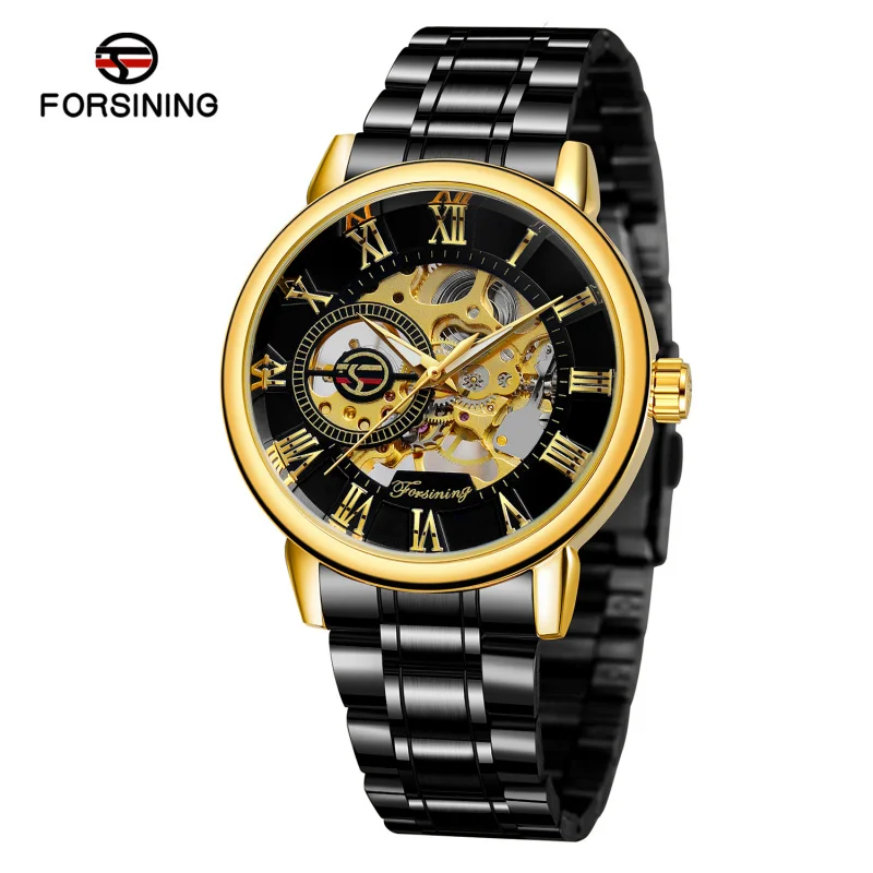 Free Shipping OUTLETSNew Product forsining European and American Men's Fashion Casual Steel Belt Roman Style Hollow-out Automati